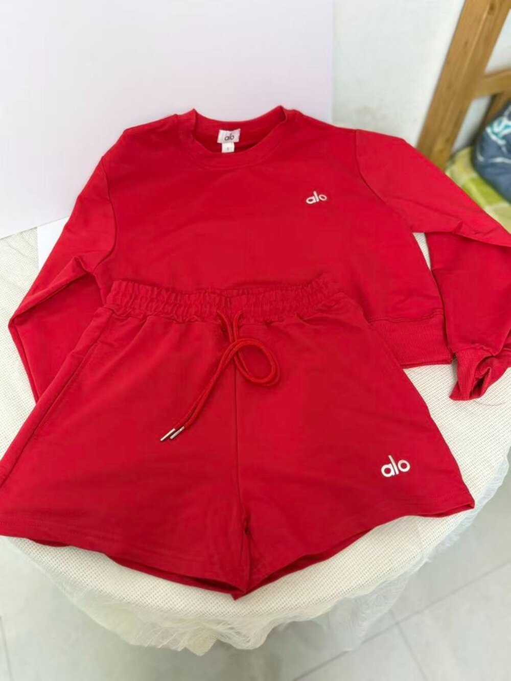 Alo Yoga Red Sweatshirt and Shorts Set, Size S. - Picture 1 of 4